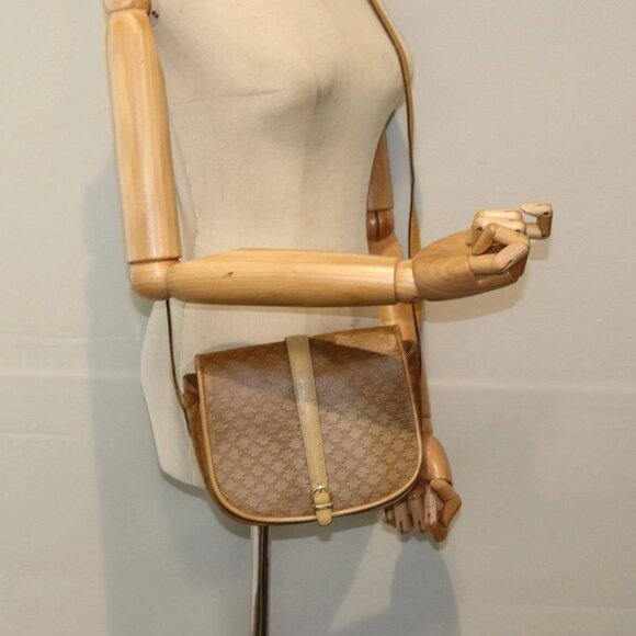 CELINE Macadam Canvas Shoulder Bag PVC Leather Beige Auth - Picture 1 of 16